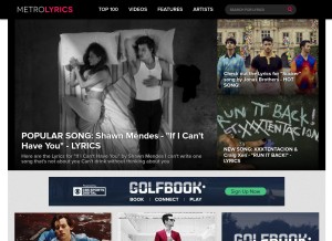 How metrolyrics.com looks like on a tablet such as an iPad.