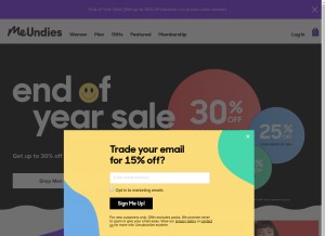 How meundies.com looks like on a tablet such as an iPad.