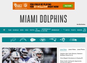 How miamidolphins.com looks like on a tablet such as an iPad.