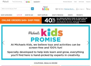 How michaelskids.com looks like on a tablet such as an iPad.