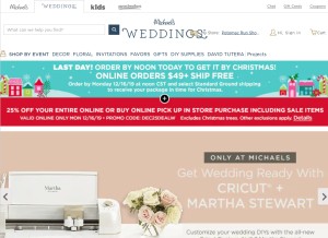 How michaelsweddings.com looks like on a tablet such as an iPad.