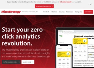 How microstrategy.com looks like on a tablet such as an iPad.
