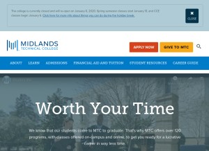 How midlandstech.edu looks like on a tablet such as an iPad.