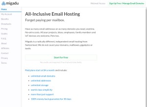 How migadu.com looks like on a tablet such as an iPad.