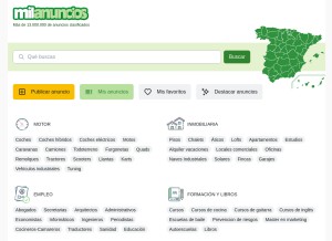How milanuncios.com looks like on a tablet such as an iPad.