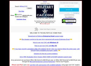 How militarycac.com looks like on a tablet such as an iPad.