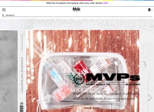 How milkmakeup.com looks like on a tablet such as an iPad.