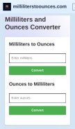 How milliliterstoounces.com looks like on a mobile device such as an iPhone.
