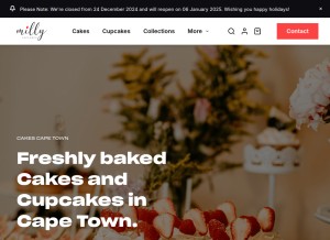 How millycupcakes.co.za looks like on a tablet such as an iPad.