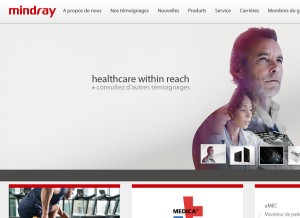 How mindray.com looks like on a tablet such as an iPad.