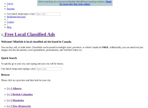 How miniads.ca looks like on a tablet such as an iPad.