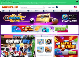 How miniclip.com looks like on a tablet such as an iPad.