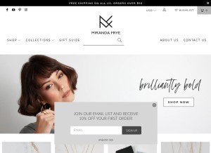 How mirandafrye.com looks like on a tablet such as an iPad.