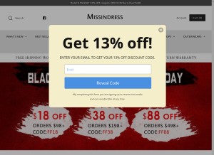 How missindress.com looks like on a tablet such as an iPad.