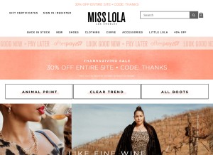 How misslola.com looks like on a tablet such as an iPad.