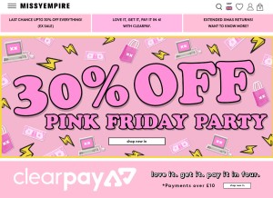 How missyempire.com looks like on a tablet such as an iPad.