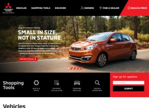 How mitsubishicars.com looks like on a tablet such as an iPad.
