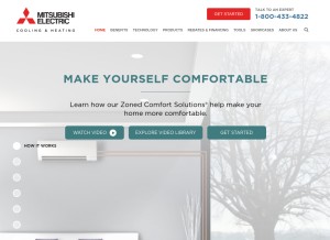 How mitsubishicomfort.com looks like on a tablet such as an iPad.