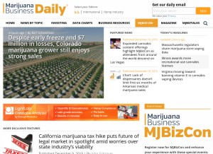 How mjbizdaily.com looks like on a tablet such as an iPad.