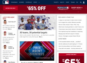 How mlb.com looks like on a tablet such as an iPad.