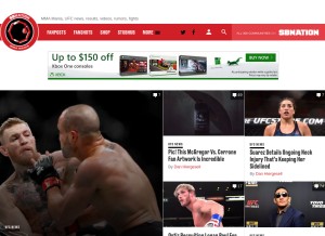 How mmamania.com looks like on a tablet such as an iPad.