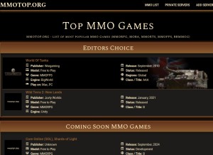 How mmotop.org looks like on a tablet such as an iPad.