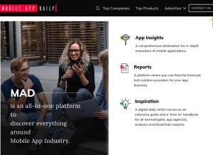 How mobileappdaily.com looks like on a tablet such as an iPad.