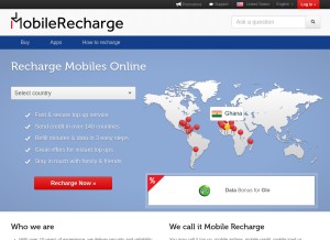 How mobilerecharge.com looks like on a tablet such as an iPad.