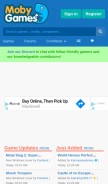 How mobygames.com looks like on a mobile device such as an iPhone.