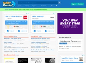 How mobygames.com looks like on a tablet such as an iPad.