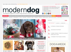 How moderndogmagazine.com looks like on a tablet such as an iPad.