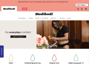 How modibodi.com looks like on a tablet such as an iPad.