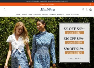 How modshesonline.com looks like on a tablet such as an iPad.