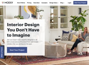 How modsy.com looks like on a tablet such as an iPad.