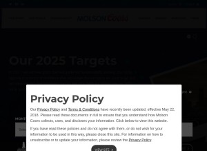How molsoncoors.com looks like on a tablet such as an iPad.