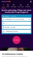 How momondo.at looks like on a mobile device such as an iPhone.