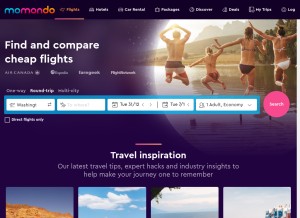 How momondo.ca looks like on a tablet such as an iPad.