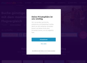 How momondo.ch looks like on a tablet such as an iPad.