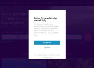 How momondo.de looks like on a tablet such as an iPad.