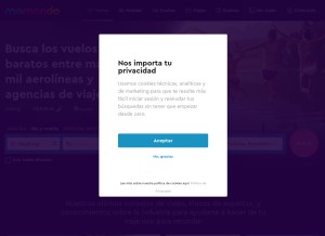 How momondo.es looks like on a tablet such as an iPad.