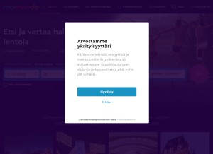 How momondo.fi looks like on a tablet such as an iPad.