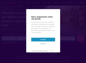 How momondo.fr looks like on a tablet such as an iPad.