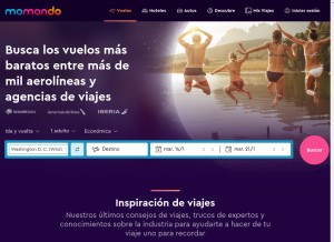 How momondo.mx looks like on a tablet such as an iPad.