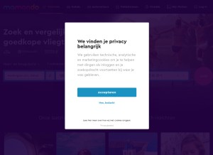 How momondo.nl looks like on a tablet such as an iPad.
