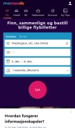 How momondo.no looks like on a mobile device such as an iPhone.