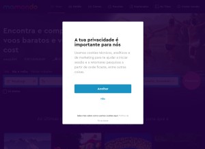 How momondo.pt looks like on a tablet such as an iPad.