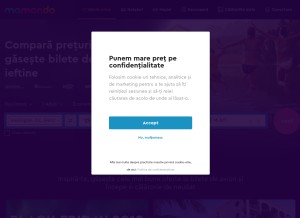 How momondo.ro looks like on a tablet such as an iPad.