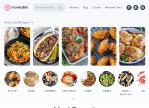 How momsdish.com looks like on a tablet such as an iPad.