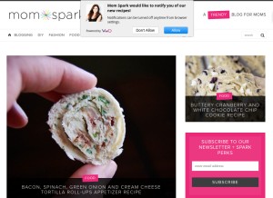 How momspark.net looks like on a tablet such as an iPad.