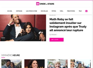 How mondedestars.net looks like on a tablet such as an iPad.